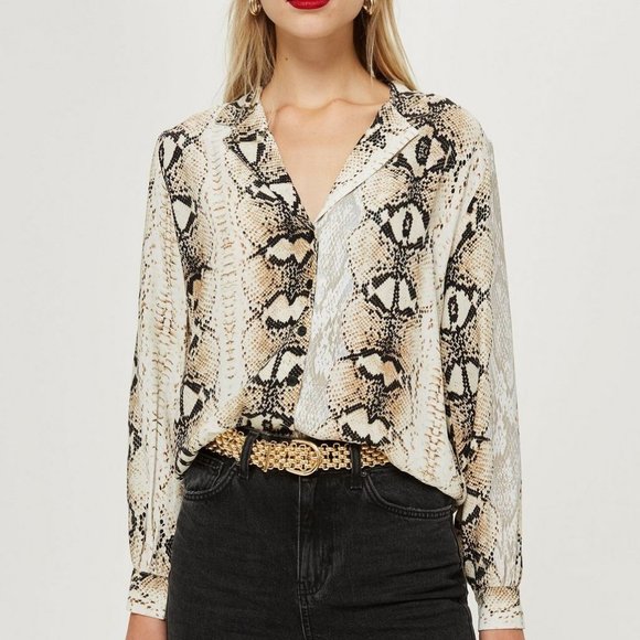 Topshop Tops - Topshop Snake Print Long Sleeve Shirt Blouse SZ 6